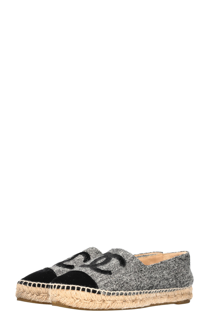 CHANEL Espadrilles Flats Tweed Grey