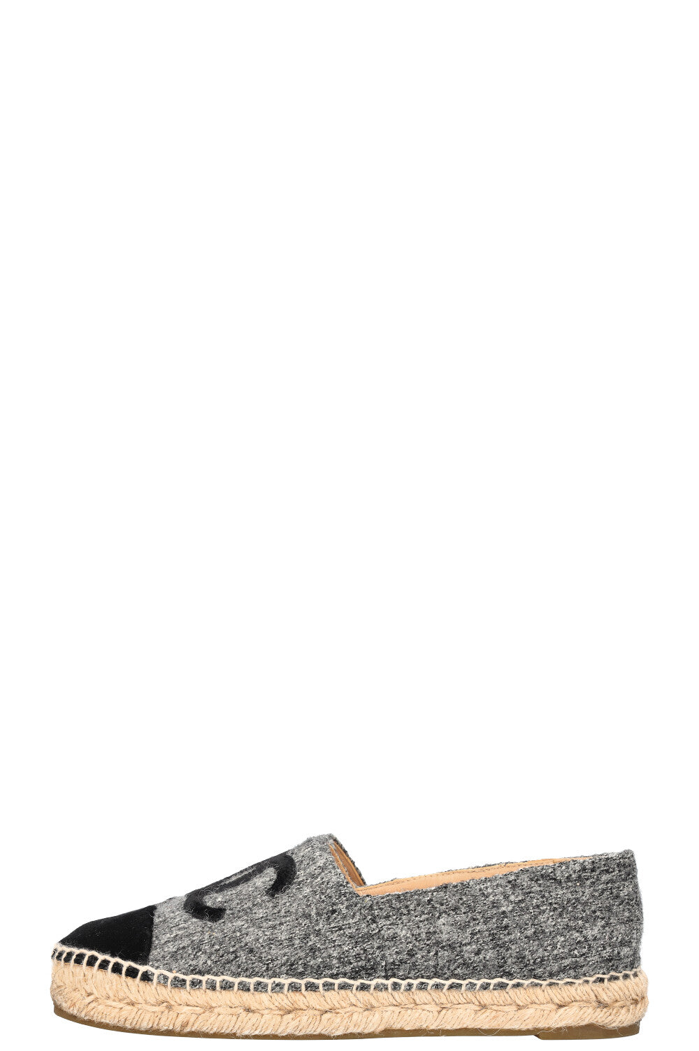 CHANEL Espadrilles Flats Tweed Grey