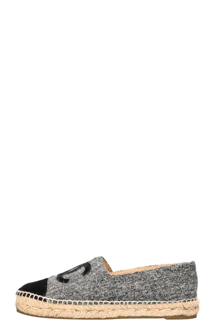 CHANEL Espadrilles Flats Tweed Grey