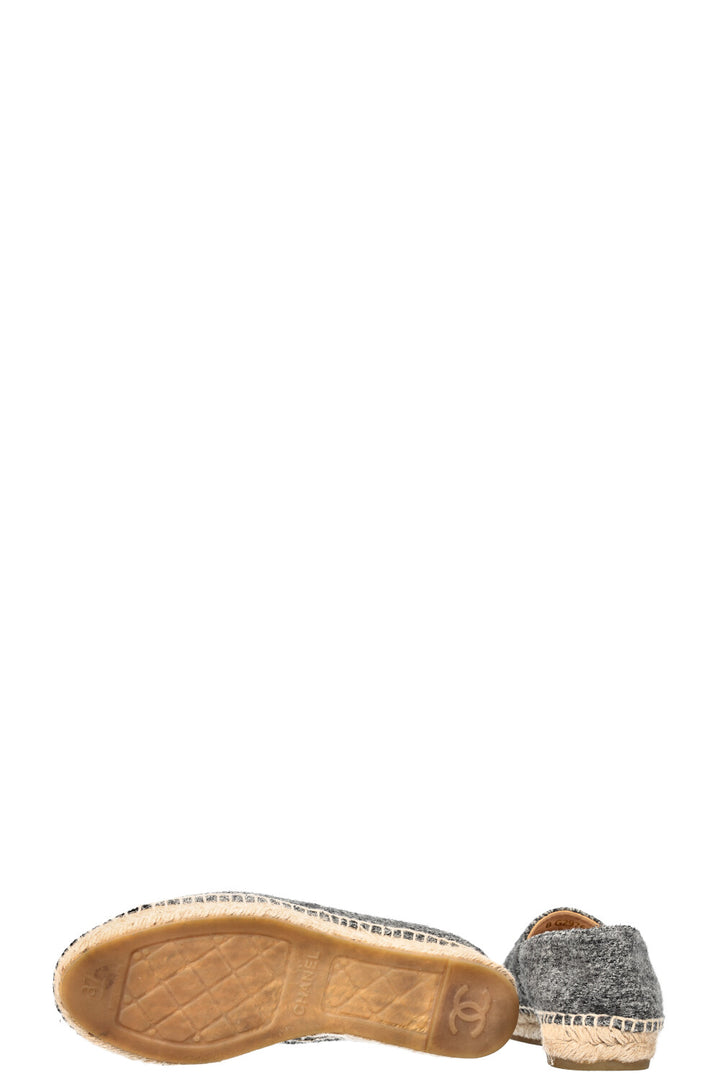 CHANEL Espadrilles Flats Tweed Grey