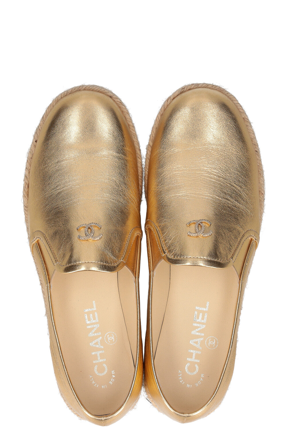 CHANEL Espadrilles Gold Leather