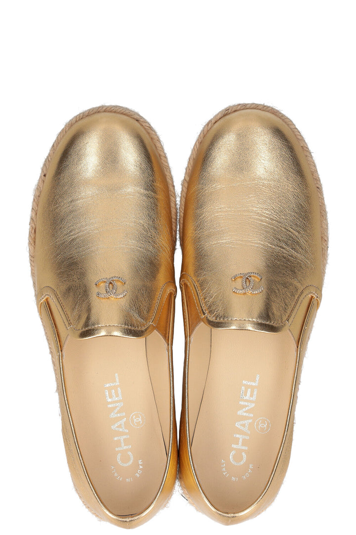 CHANEL Espadrilles Gold Leather