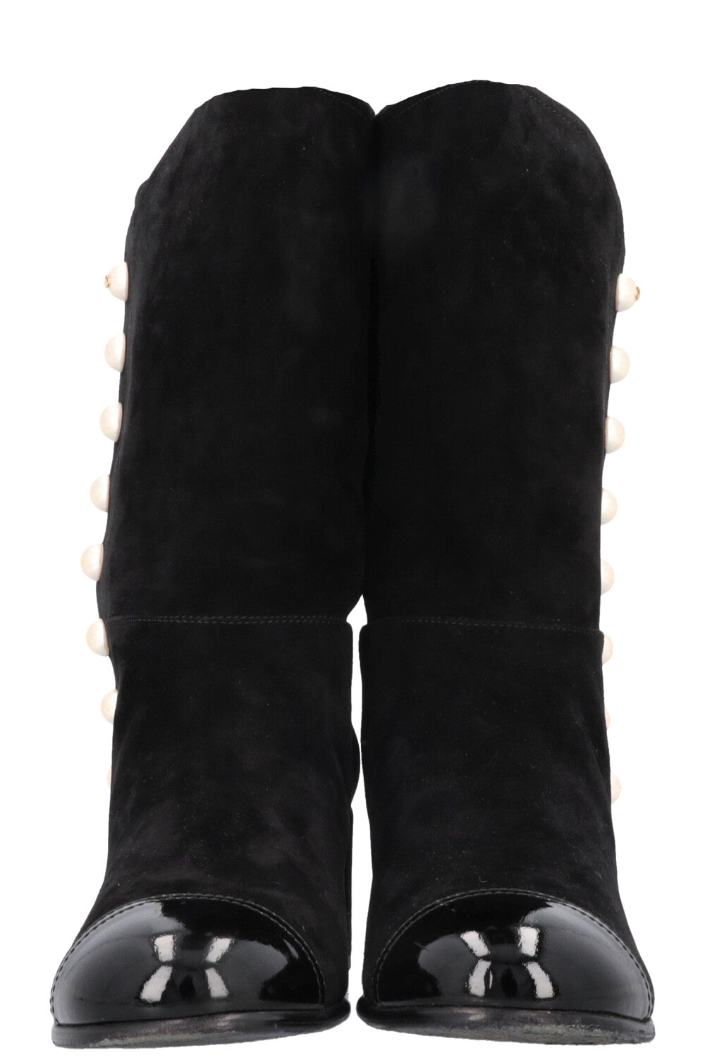 CHANEL Pearl Boots Suede Black