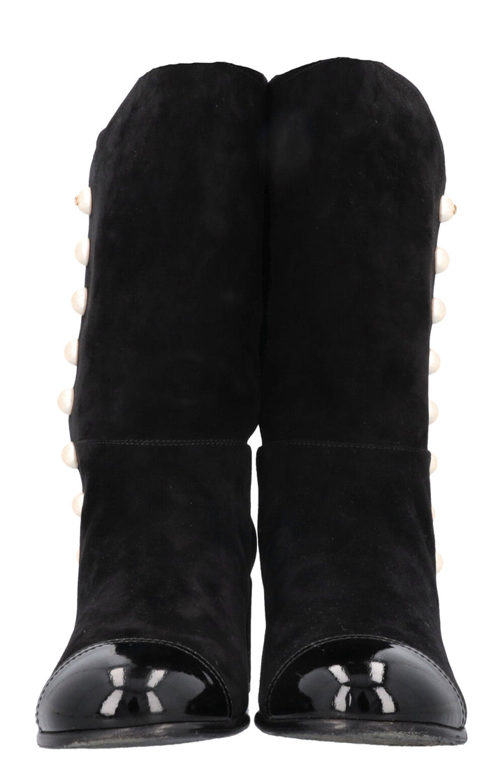 CHANEL Pearl Boots Suede Black