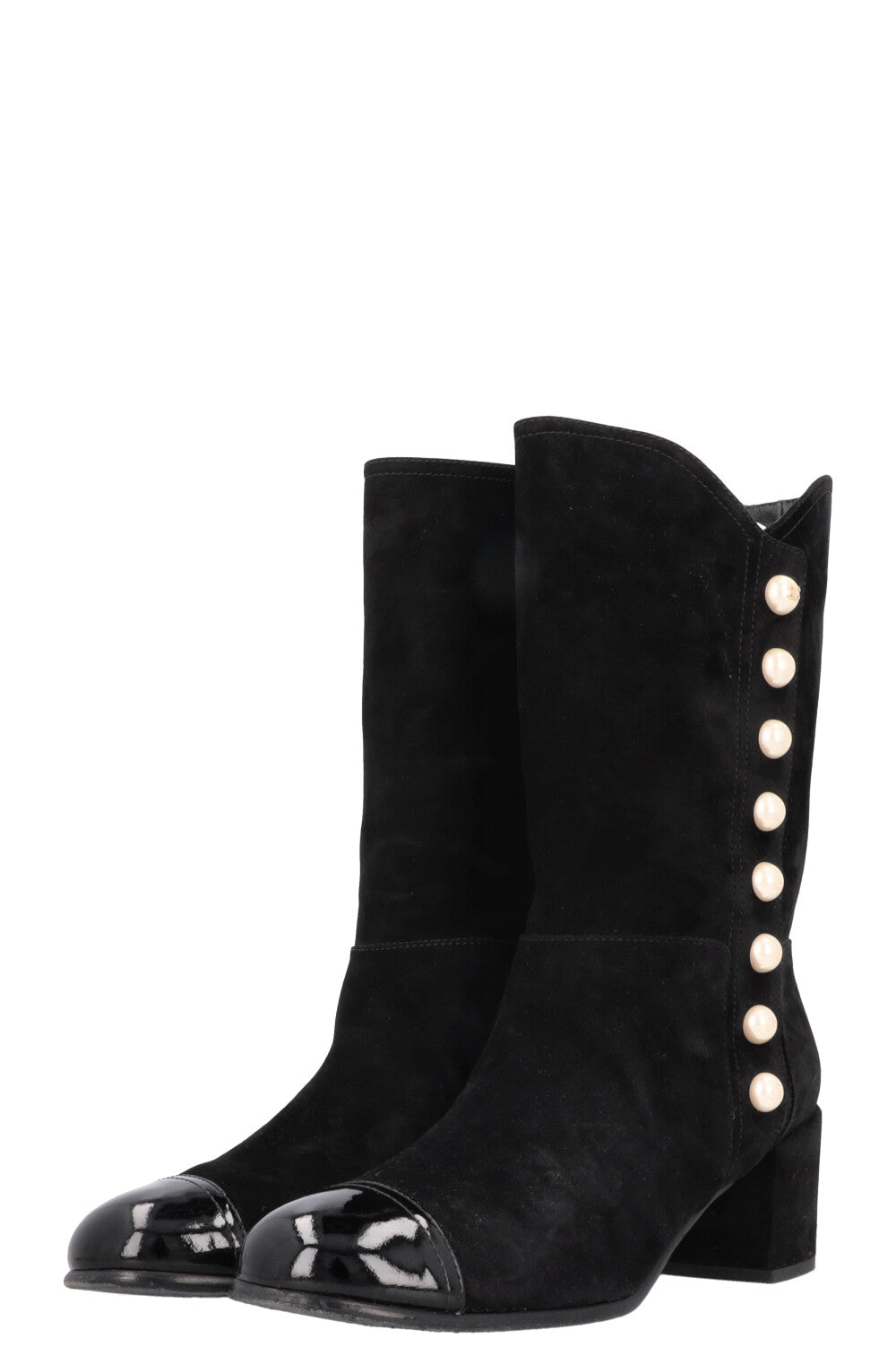 CHANEL Pearl Boots Suede Black
