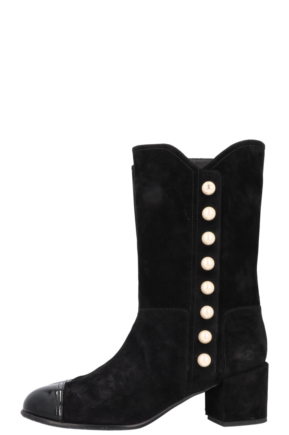 CHANEL Pearl Boots Suede Black