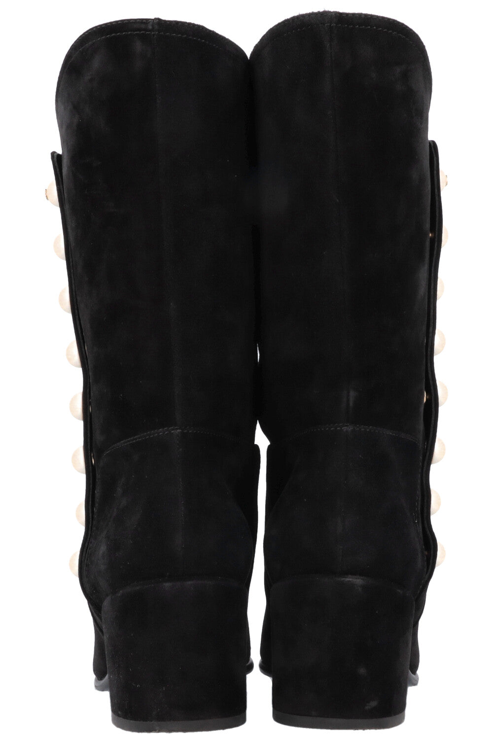 CHANEL Pearl Boots Suede Black