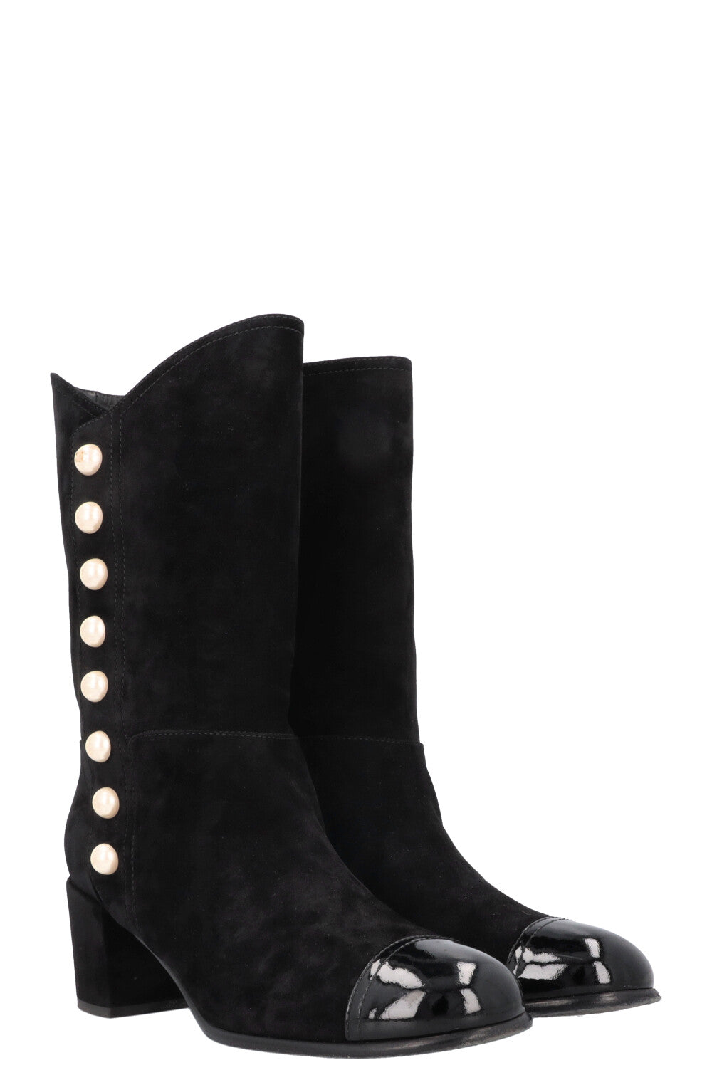 CHANEL Pearl Boots Suede Black