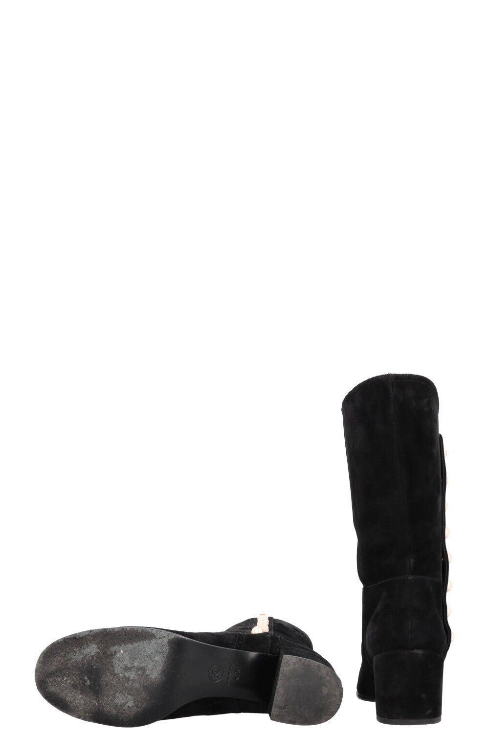 CHANEL Pearl Boots Suede Black