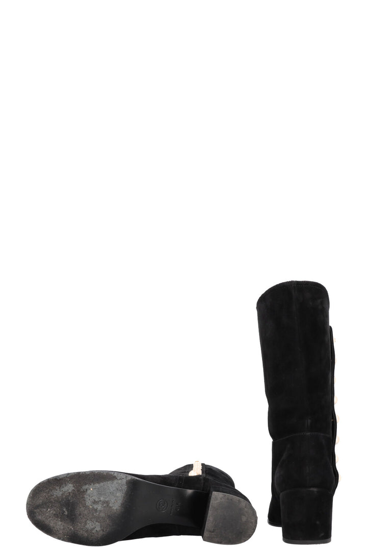 CHANEL Pearl Boots Suede Black