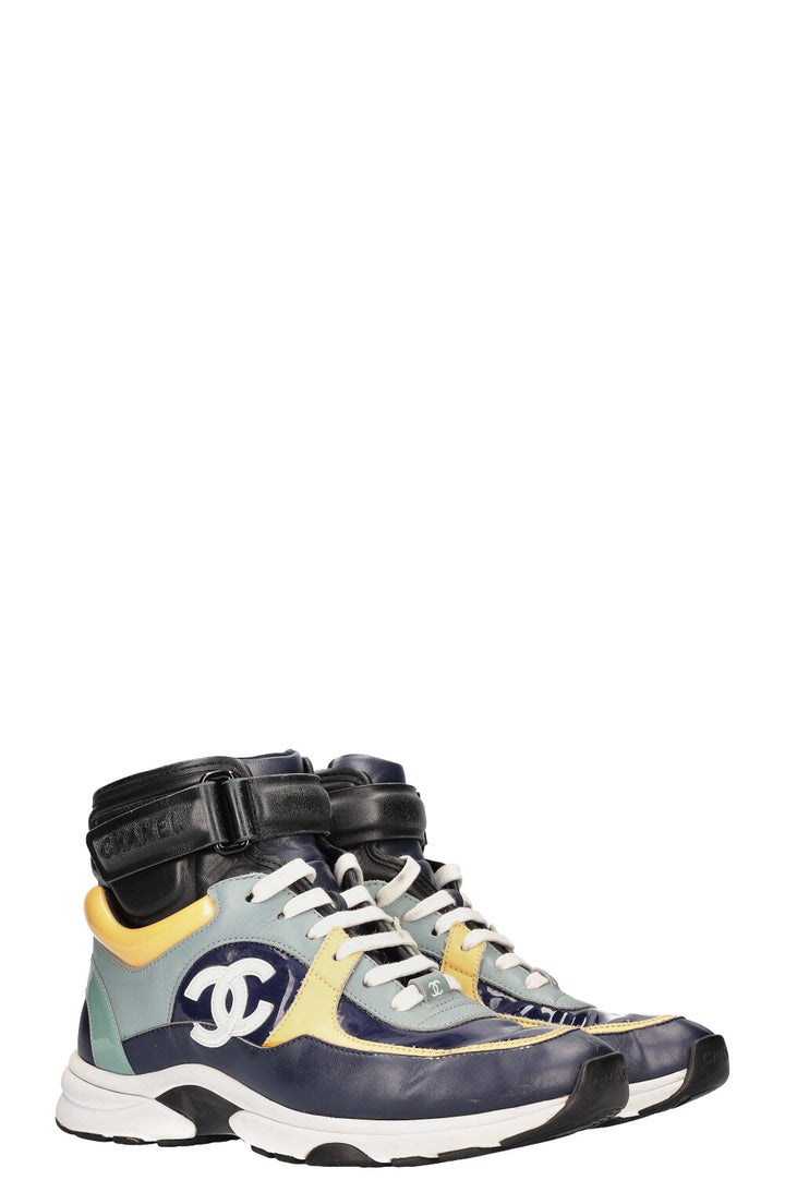 CHANEL High Top Sneakers Patent Blue
