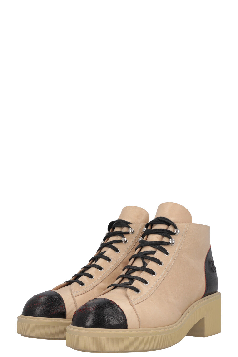 CHANEL Bottes Cuir Beige Noir