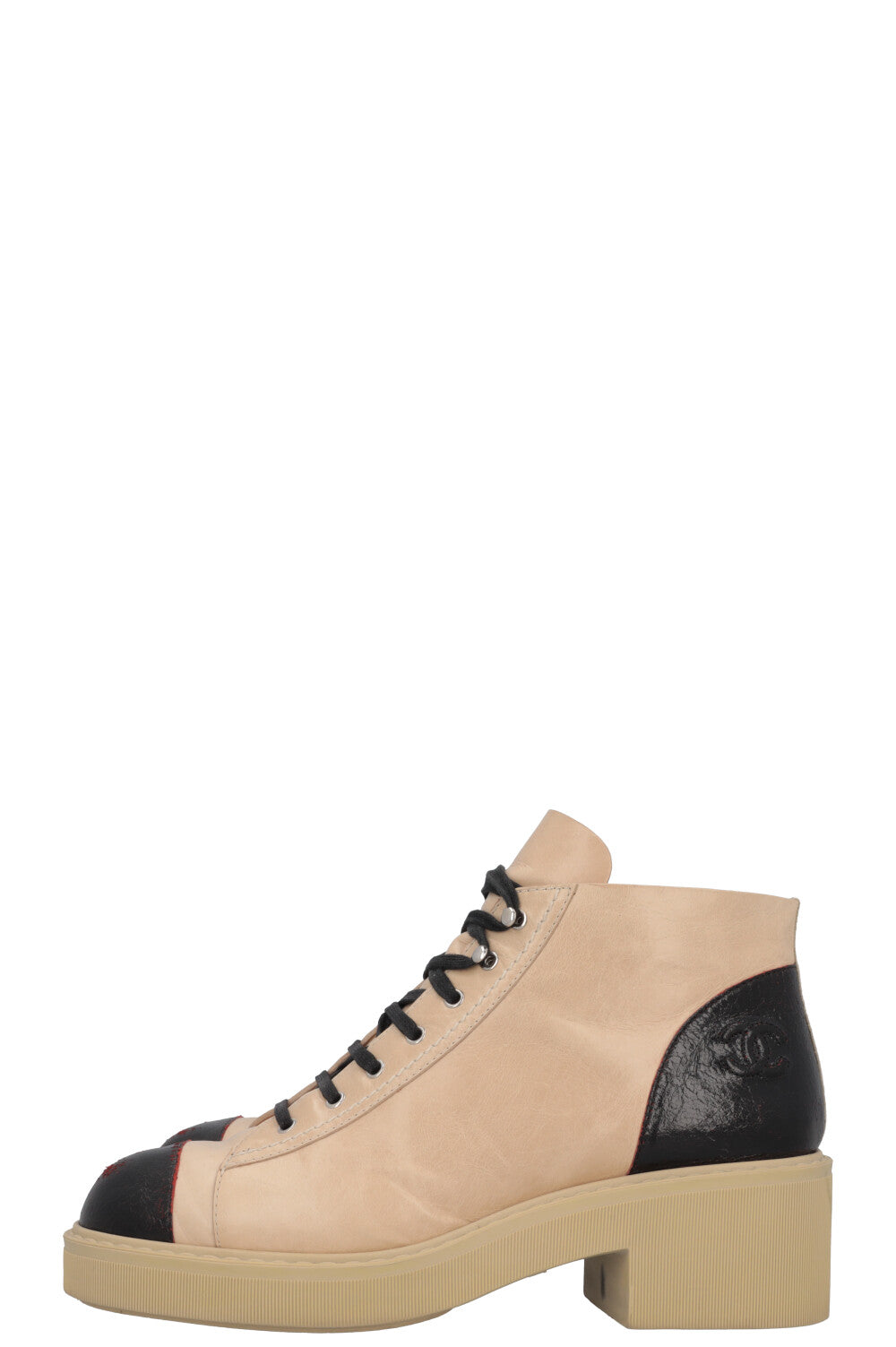 CHANEL Bottes Cuir Beige Noir