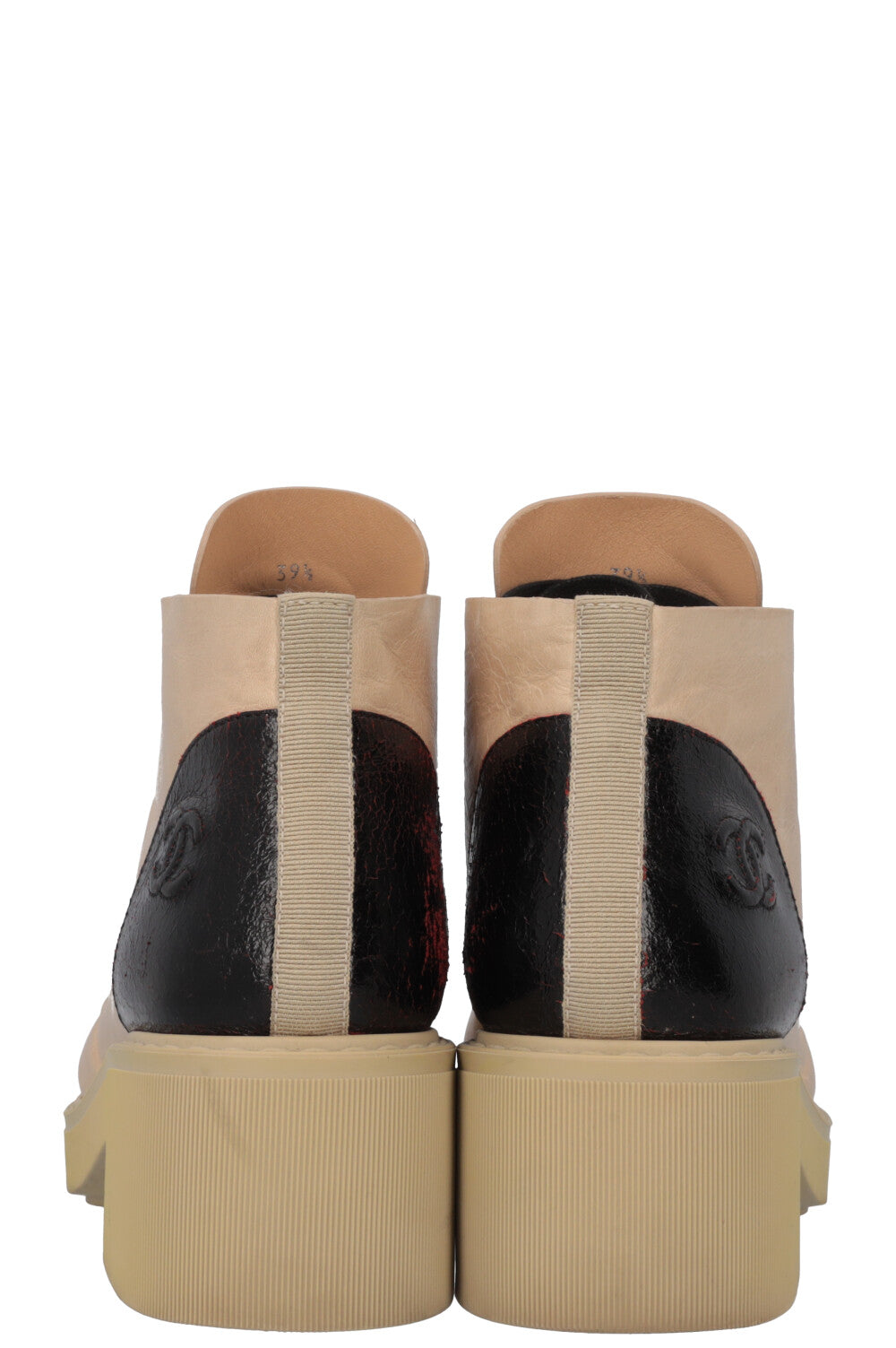 CHANEL Bottes Cuir Beige Noir