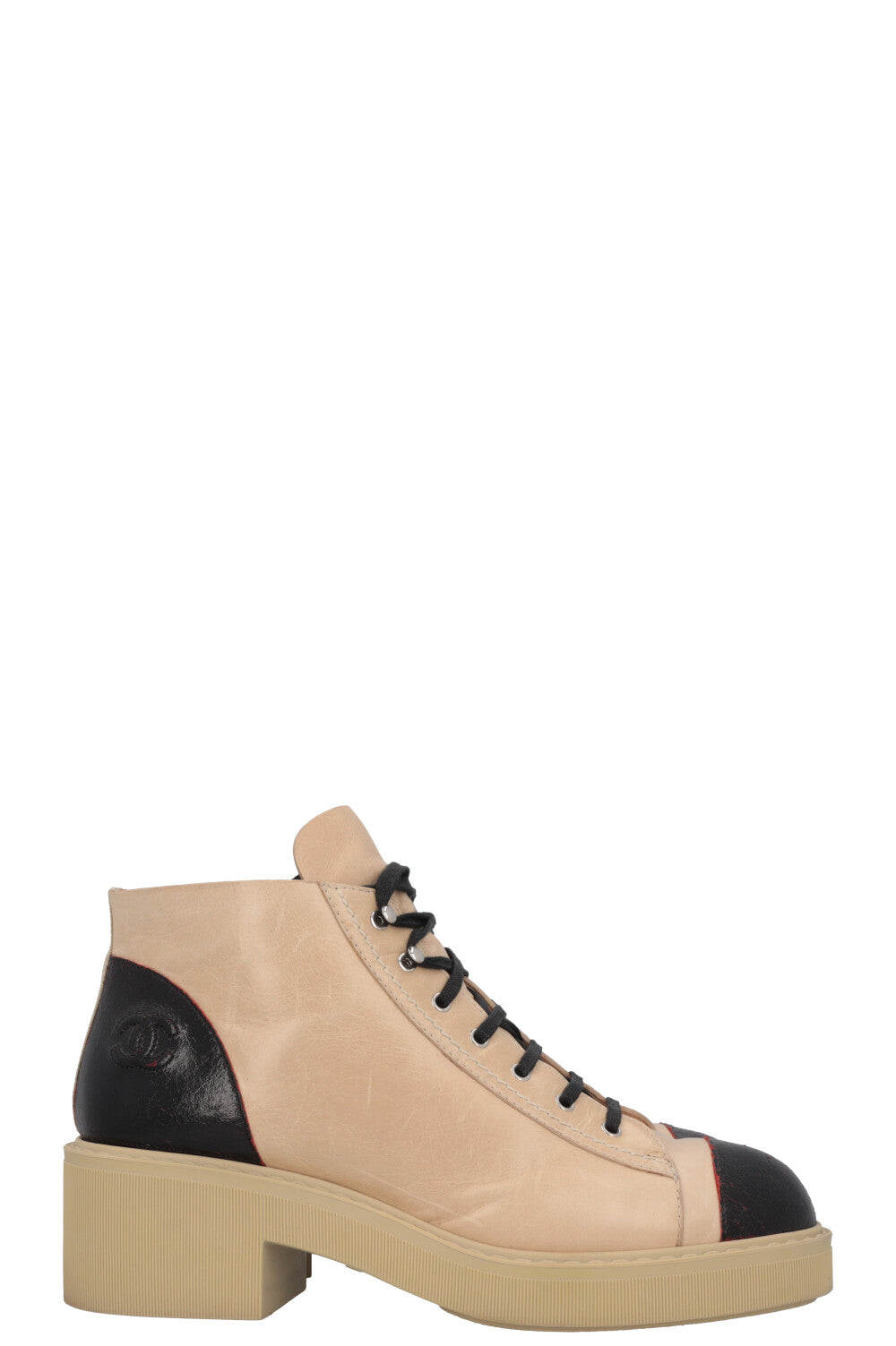 CHANEL Bottes Cuir Beige Noir