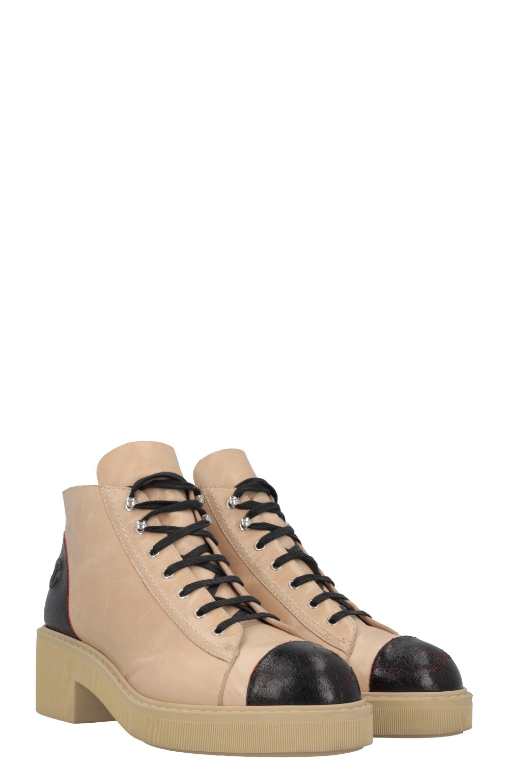 CHANEL Boots Leather Beige Black