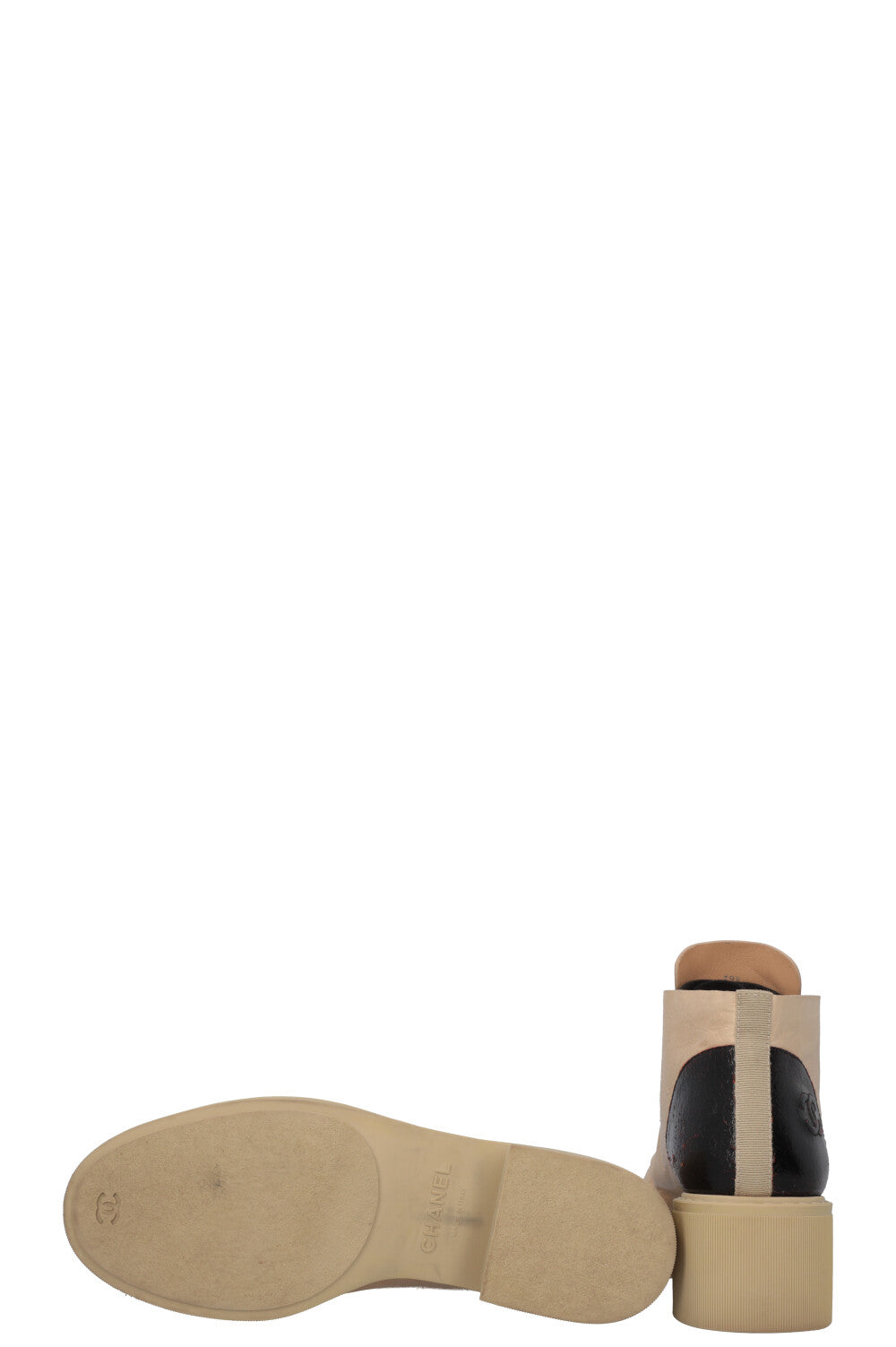 CHANEL Bottes Cuir Beige Noir