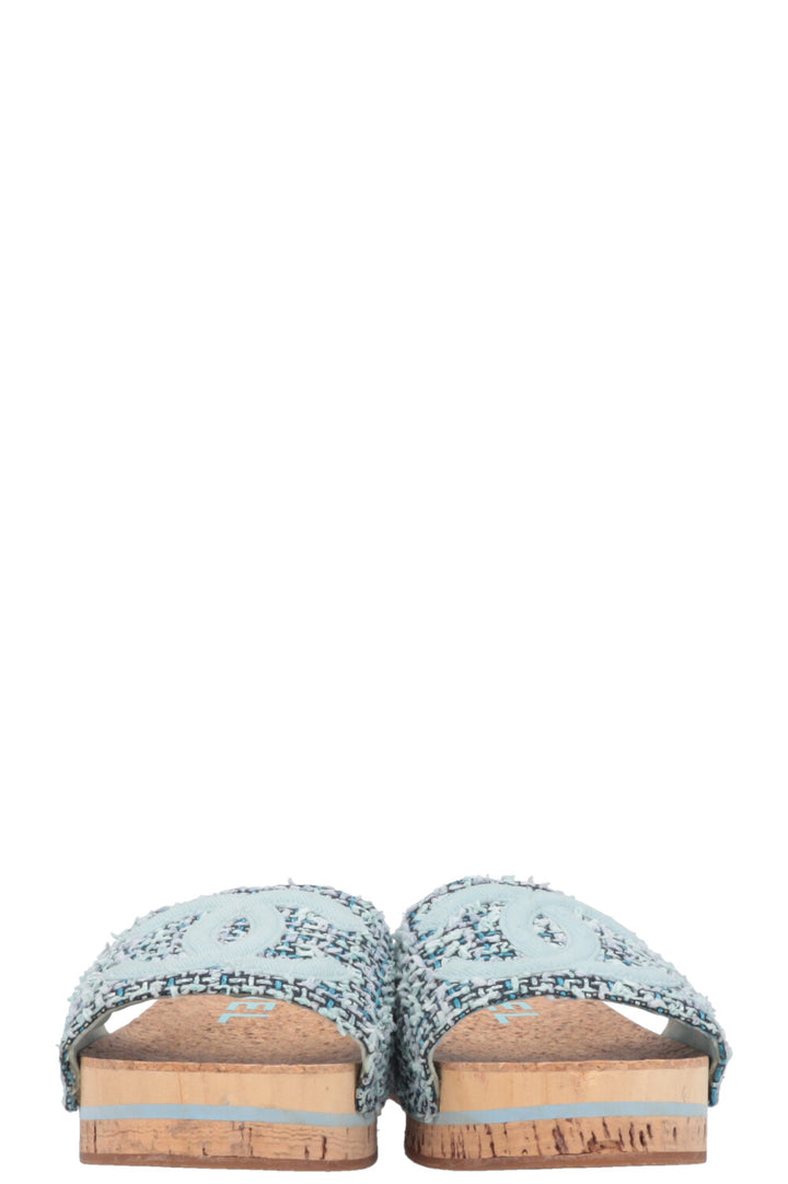 CHANEL CC Flats Tweed Blue