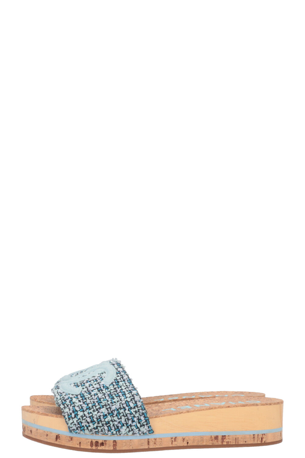 CHANEL CC Flats Tweed Blue