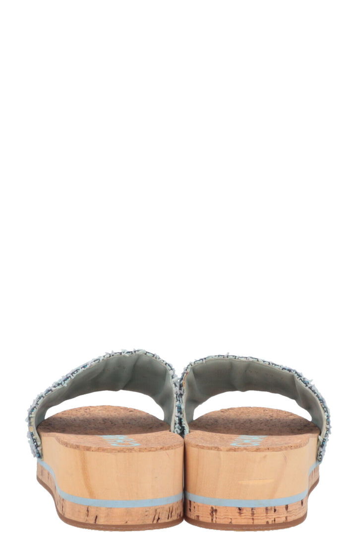 CHANEL CC Flats Tweed Blue