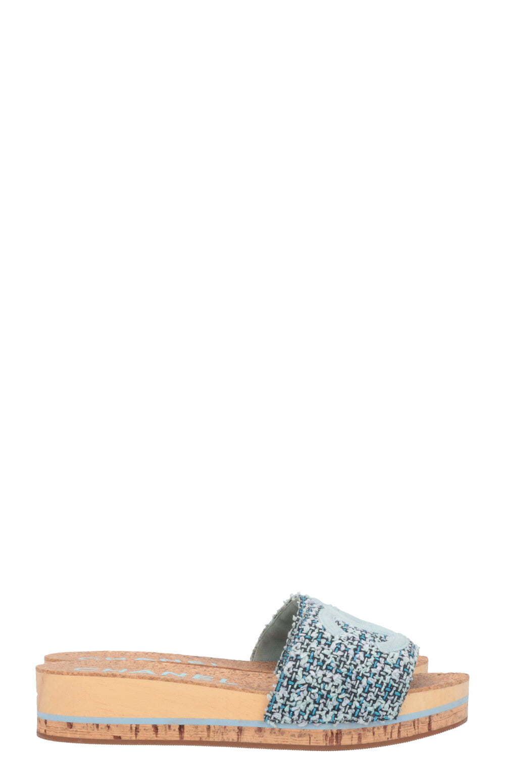 CHANEL CC Flats Tweed Blue