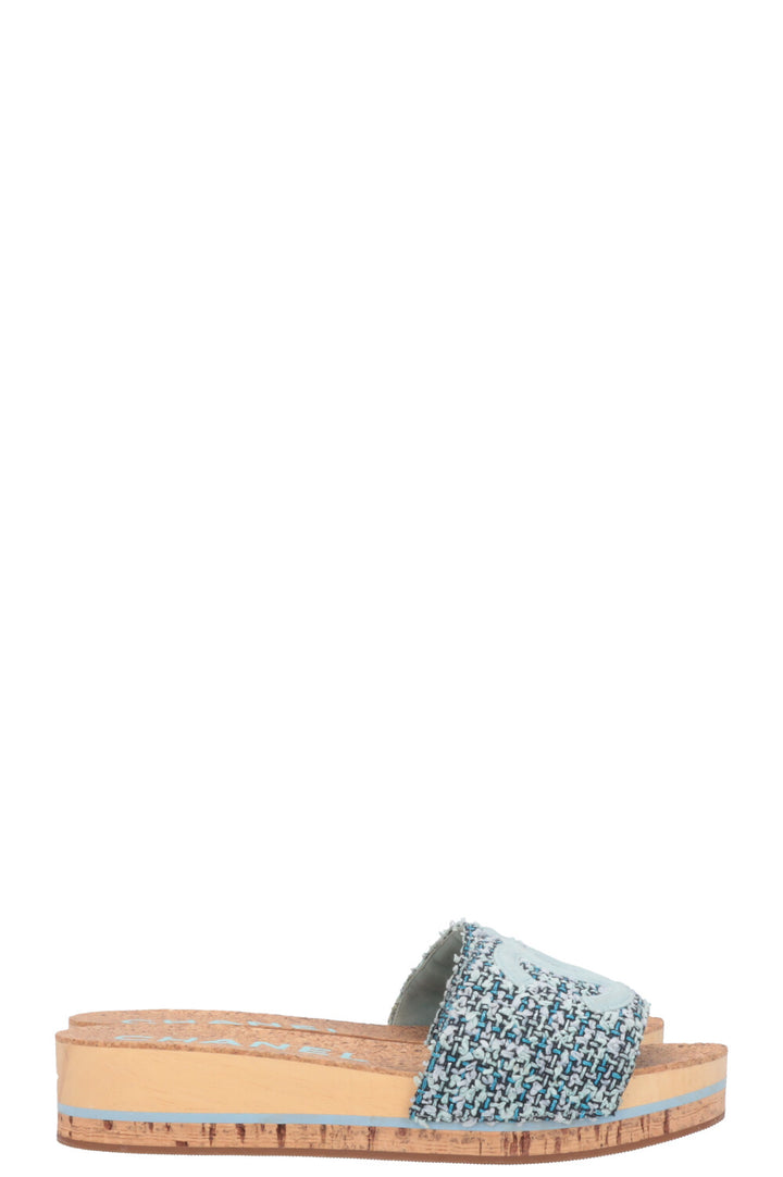 CHANEL CC Flats Tweed Blue
