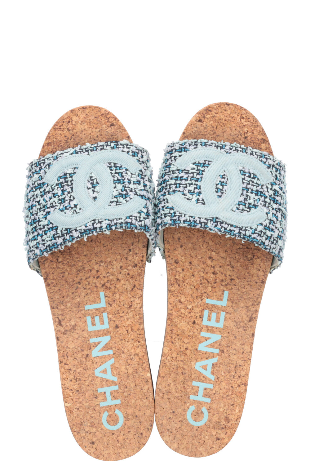 CHANEL CC Flats Tweed Blue