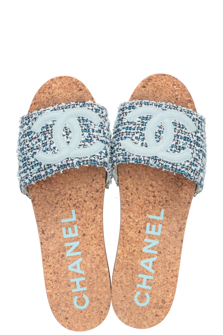CHANEL CC Flats Tweed Blue