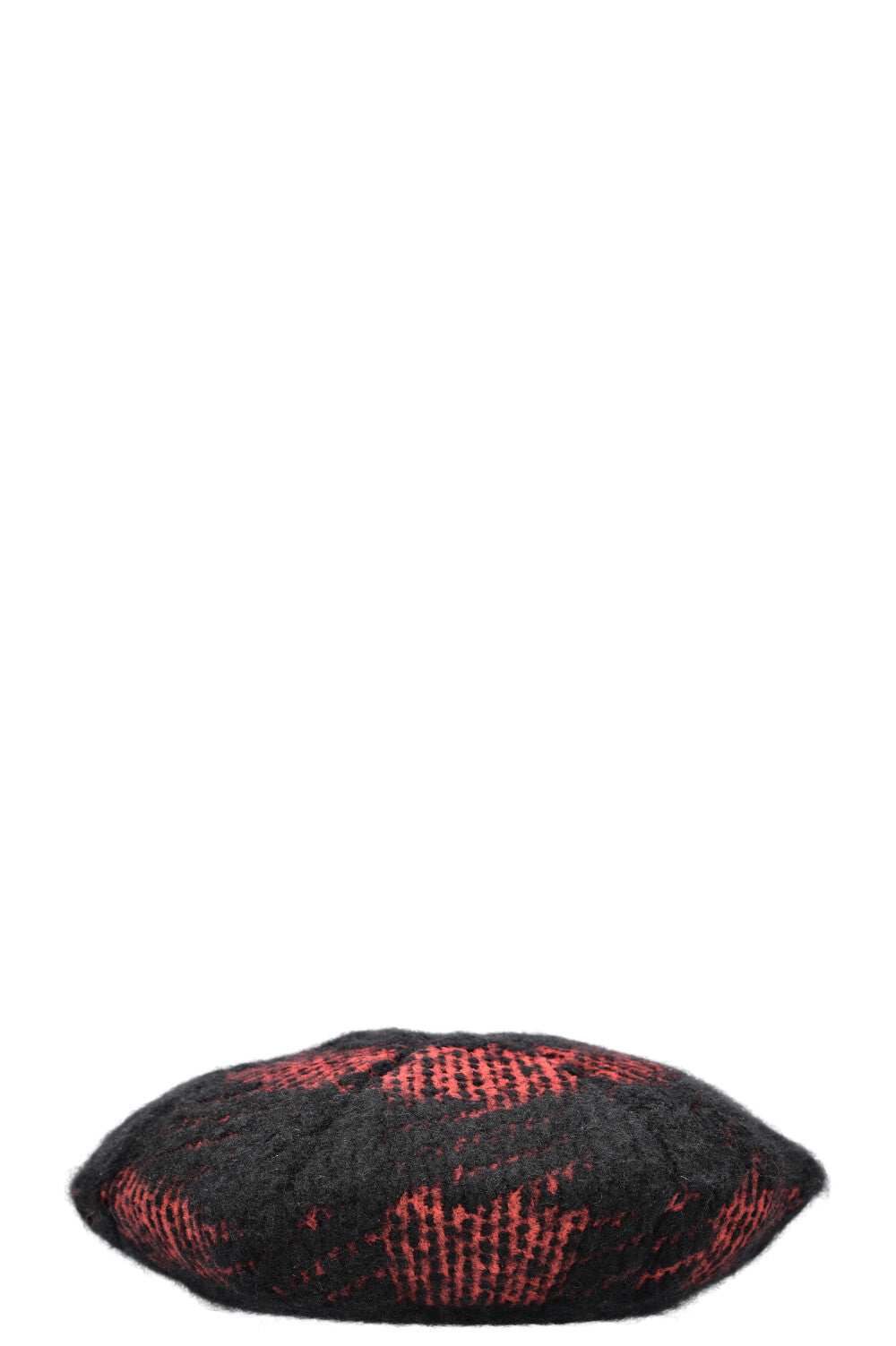 CHANEL Hat Cashmere Check Red Black