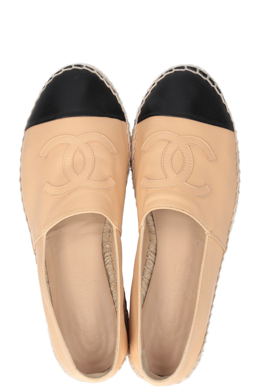 CHANEL Espadrilles Flats Black & Beige