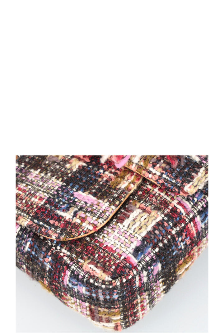 CHANEL Fringed Tweed Single Flap Pink & Red