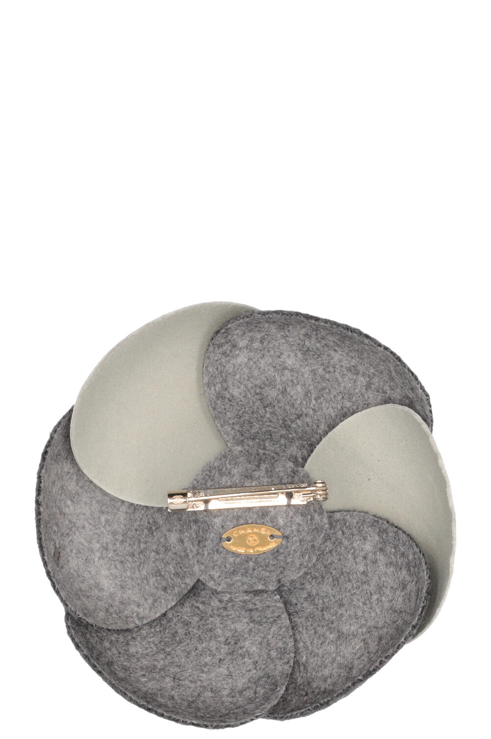CHANEL Camellia Brooch Gray Silver