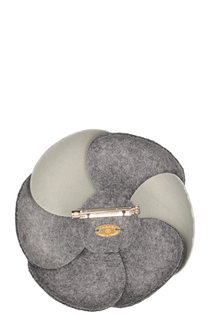 CHANEL Camellia Brooch Gray Silver