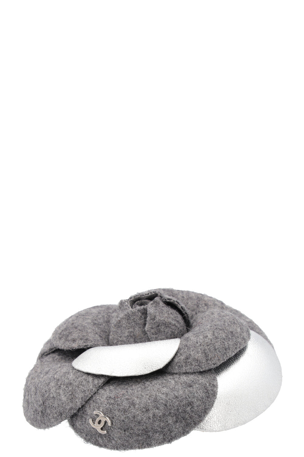 CHANEL Camellia Brooch Gray Silver