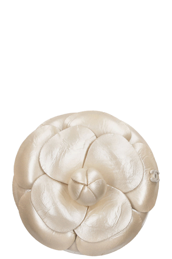 CHANEL Camellia Brooch Leather Mother of Pearl