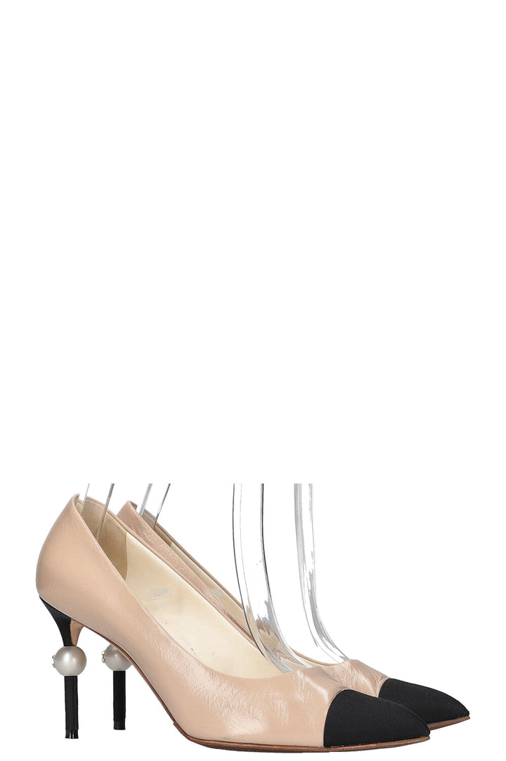 CHANEL Pearl Heels Beige Black