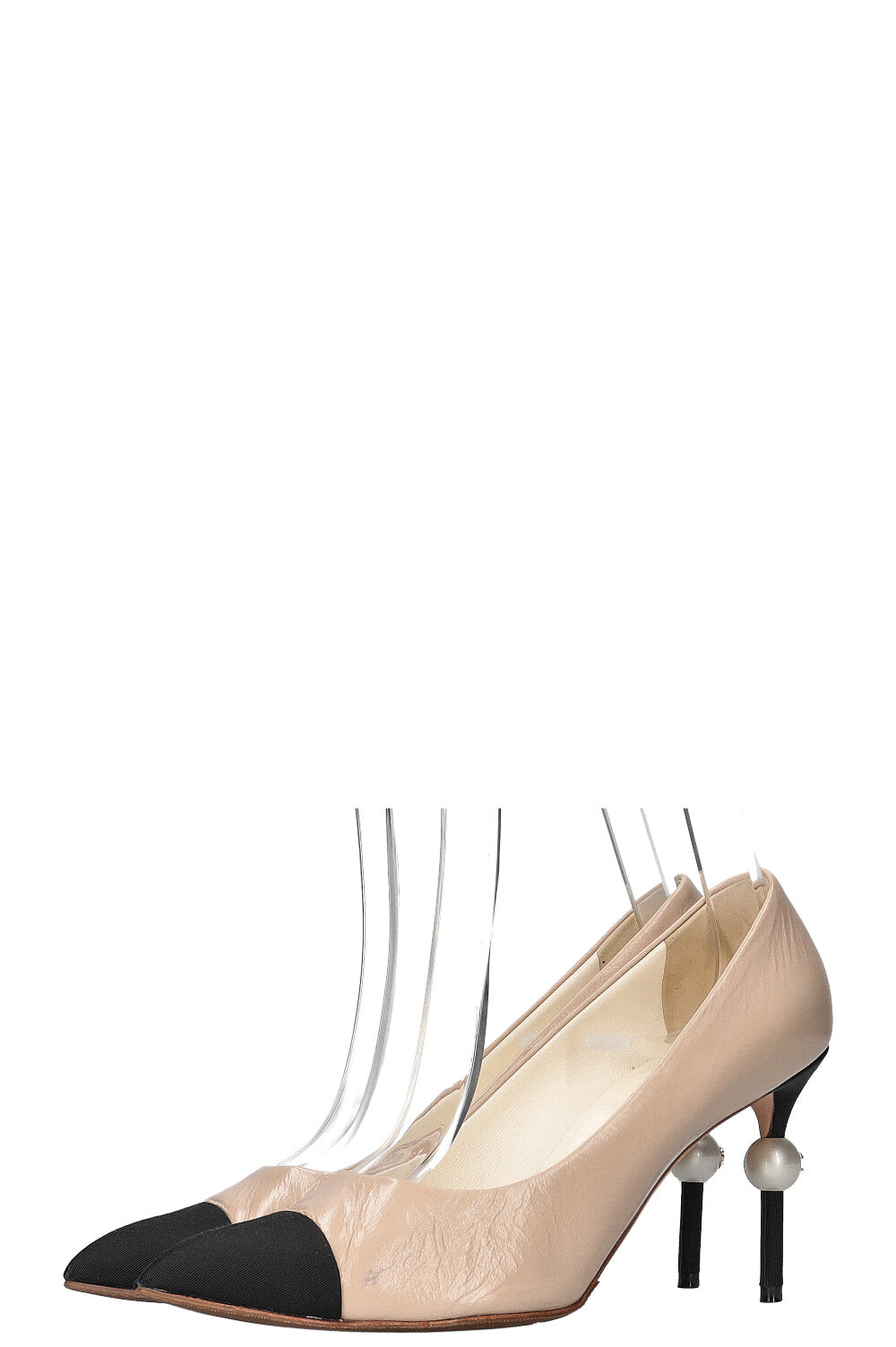 CHANEL Pearl Heels Beige Black