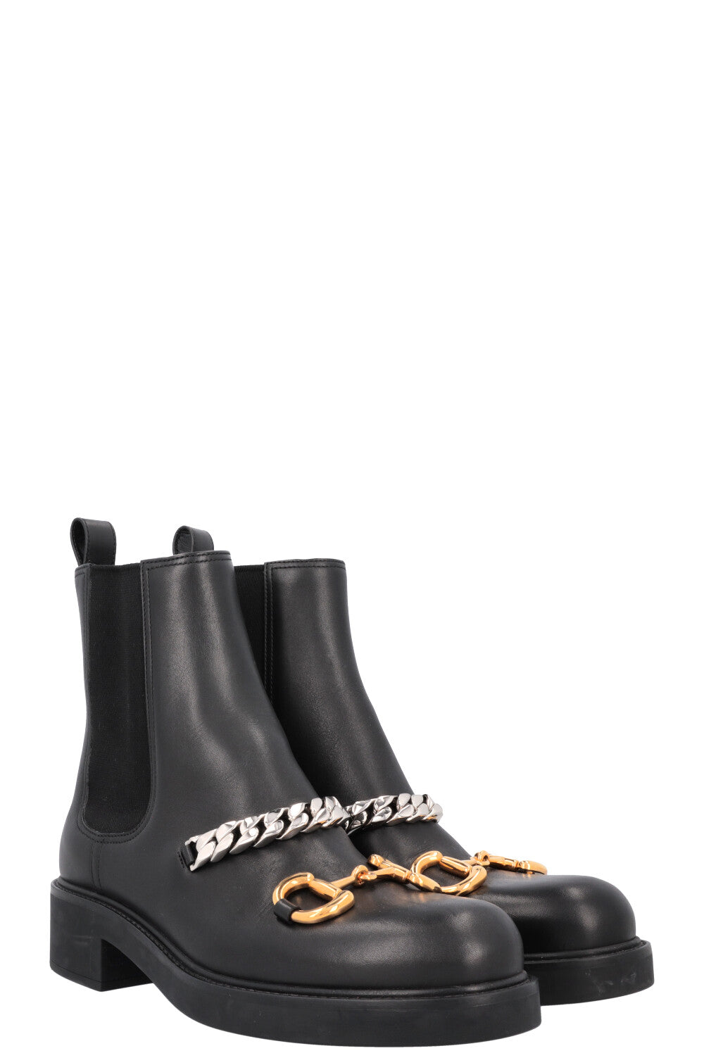 GUCCI Bottines Chelsea à chaîne Horsebit en cuir noir – REAWAKE