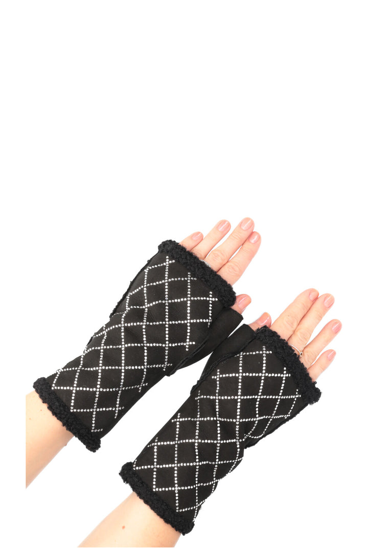 CHANEL Crystal Studded Handwarmer Suede Black