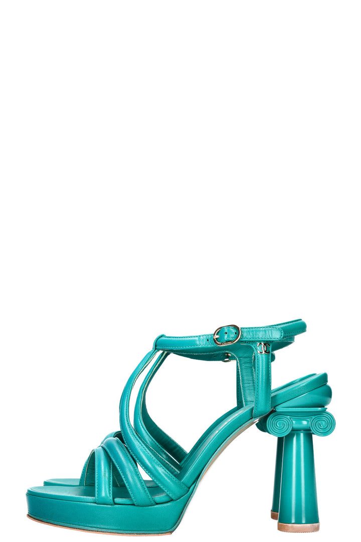 CHANEL Parthenon Grecian Gladiator Column Heels Turquoise