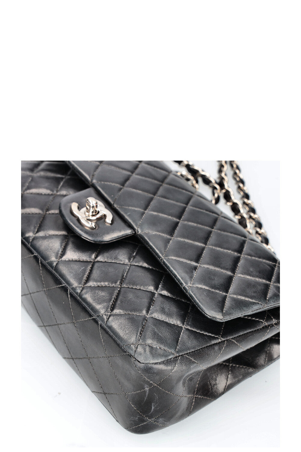 CHANEL Double Flap Bag Medium Black Silver