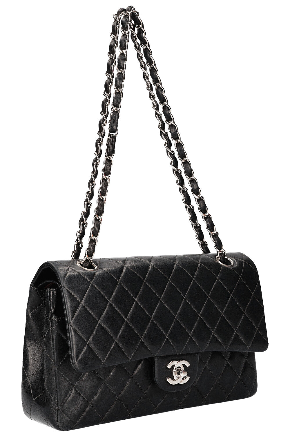 CHANEL Double Flap Bag Medium Black Silver