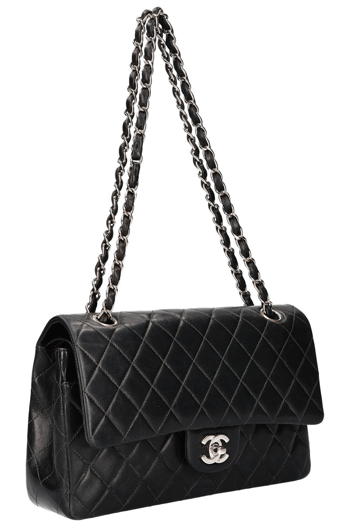 CHANEL Double Flap Bag Medium Black Silver