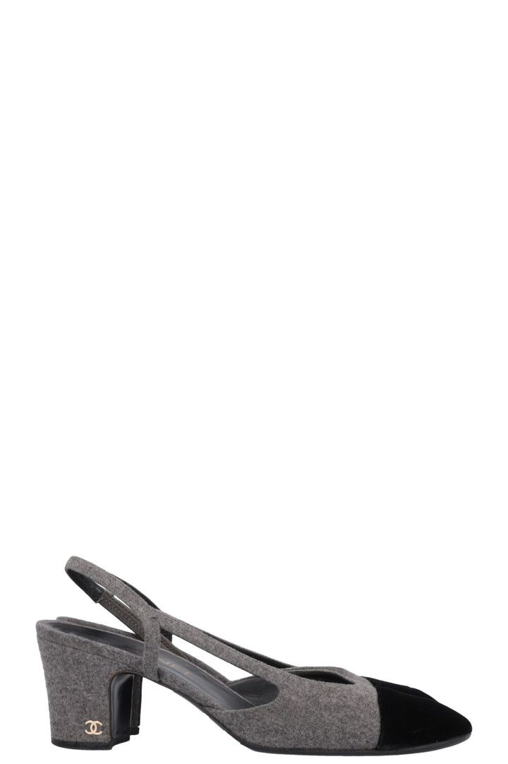 CHANEL Classic Slingback Heels Grey Black