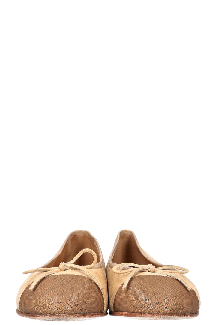 CHANEL Ballerina Flats Suede with CC Cap Beige