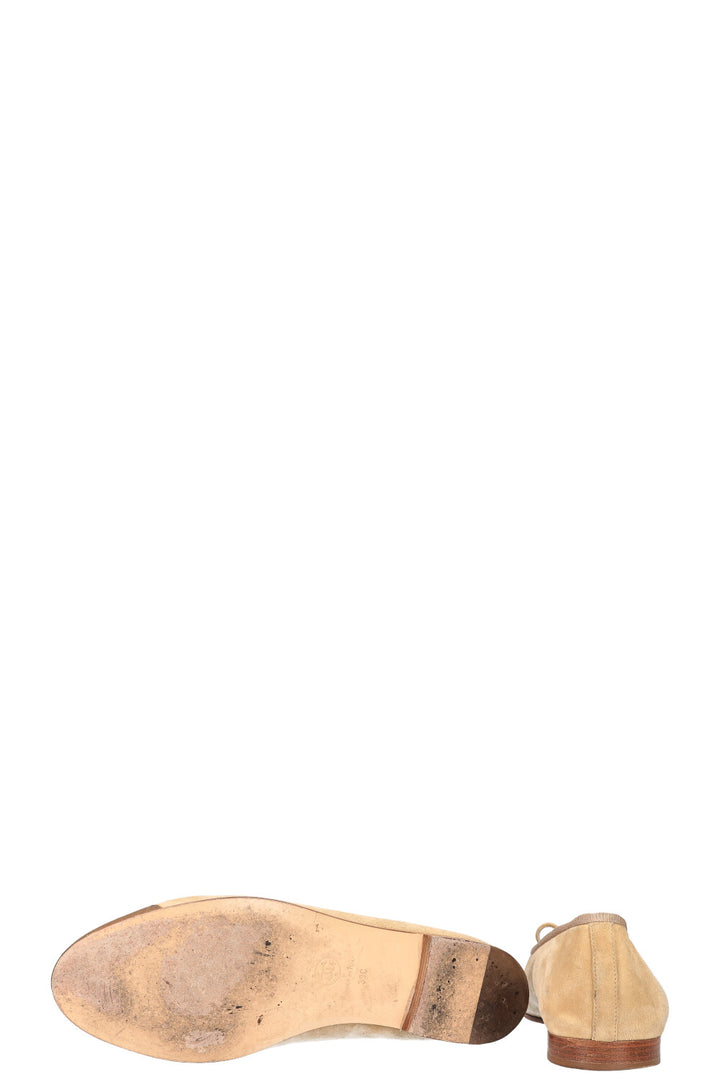 CHANEL Ballerina Flats Suede with CC Cap Beige
