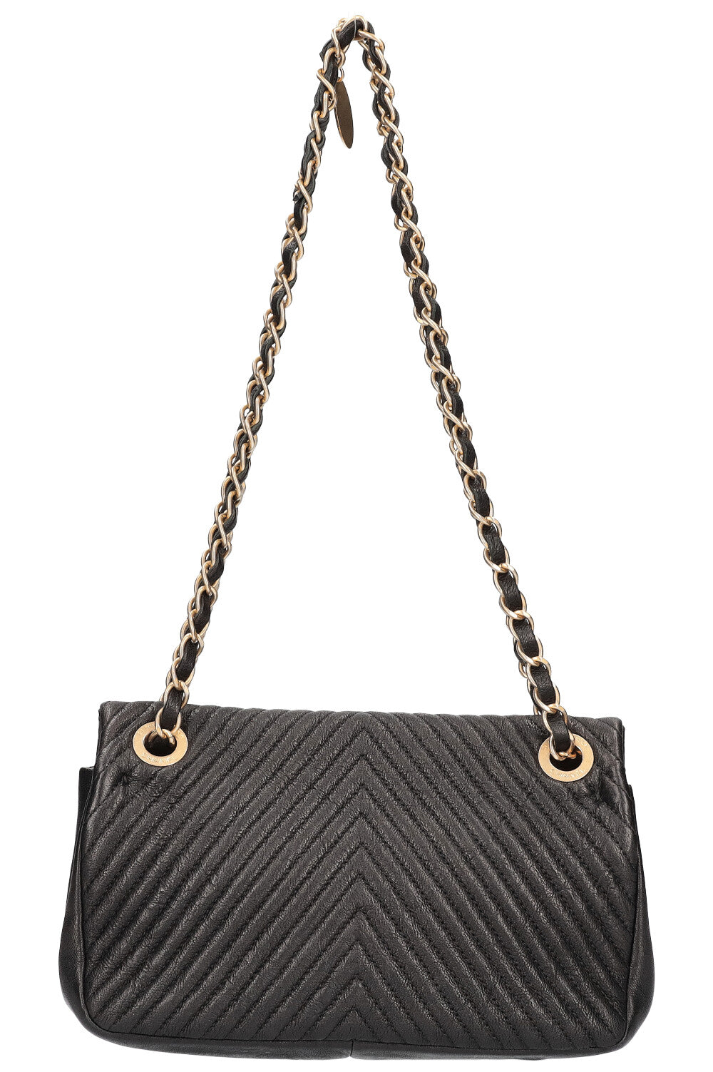 CHANEL Chevron Single Flap Quilted Goat Skin Black