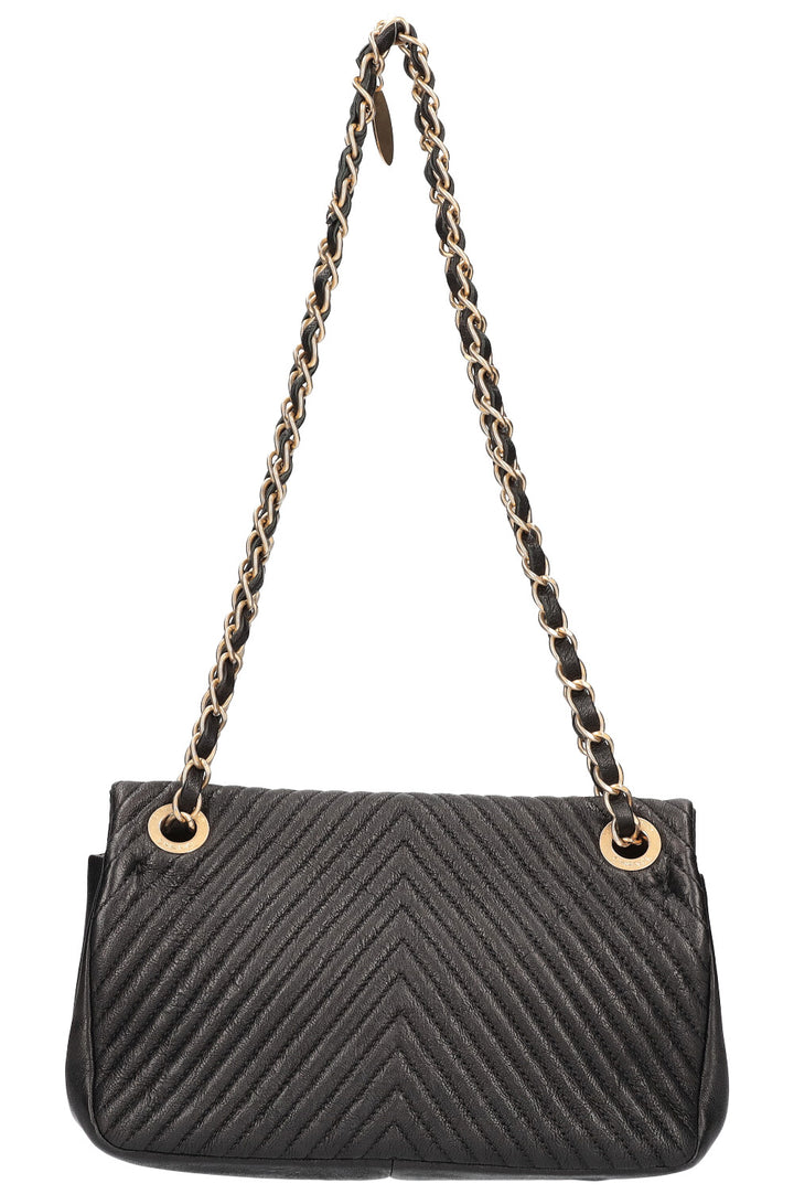 CHANEL Chevron Single Flap Quilted Goat Skin Black