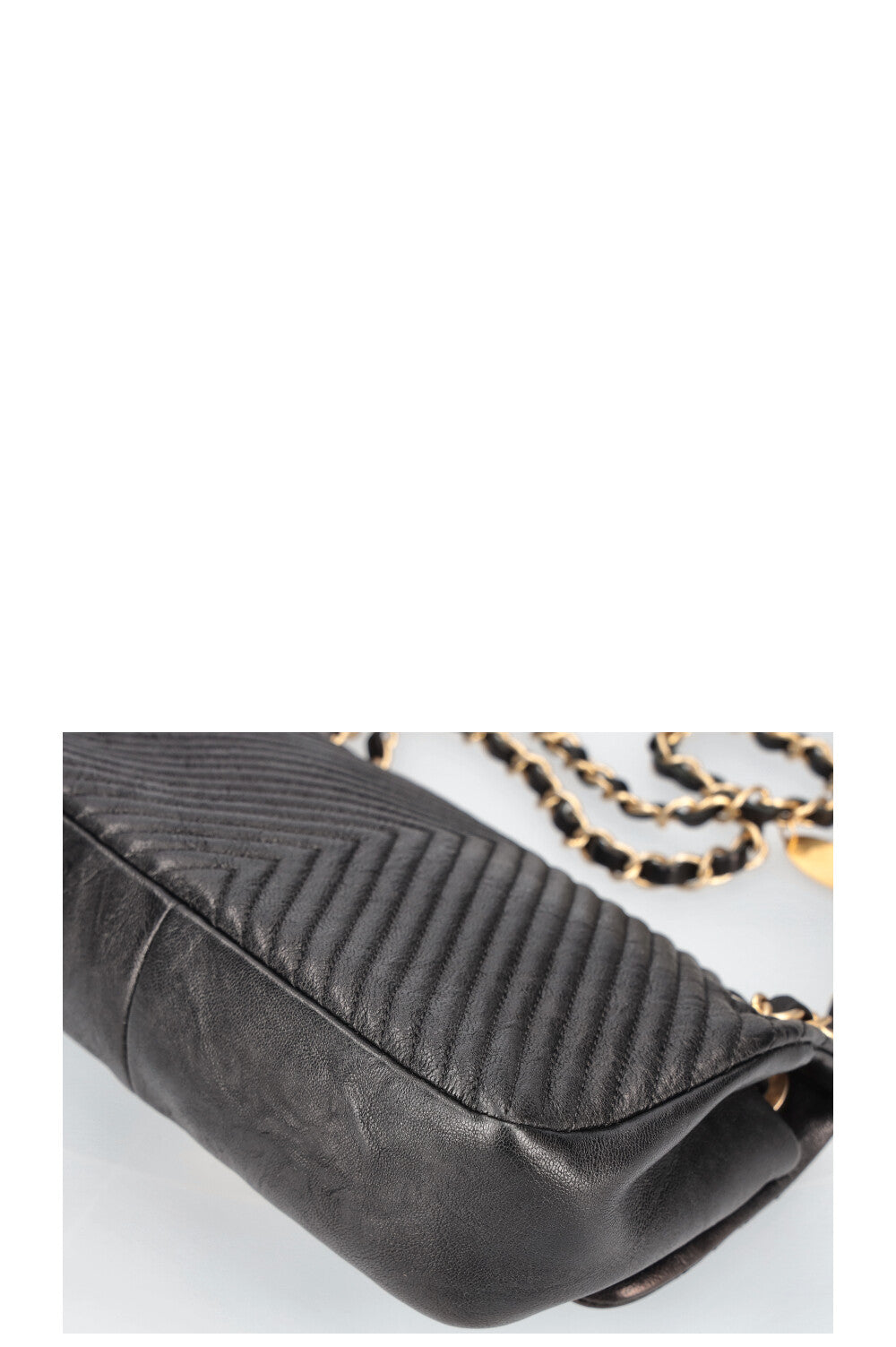 CHANEL Chevron Single Flap Quilted Goat Skin Black