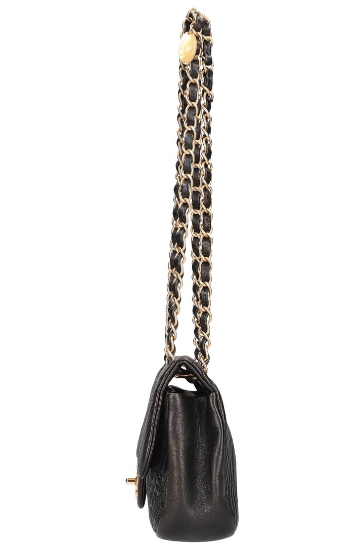 CHANEL Chevron Single Flap Quilted Goat Skin Black